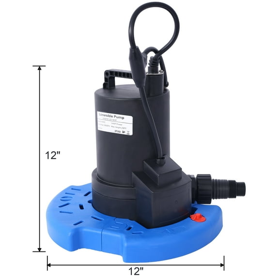 1/4 HP Automatic Swimming Pool Cover Pump 120 V Submersible with 3/4 Check Valve Adapter1850 GPH Water Removal for Pool, Hot Tubs, Rooftops, Water Beds and more,