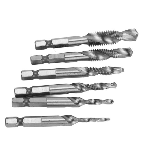 1/4" Hex Shank 6Pcs Drill Tap Set, Spiral Flute For Drilling Tapping