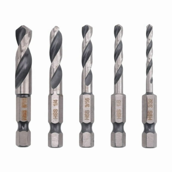 1/4 Hex Shank Drill Bit Set 5PCS Stubby for Metal M2 Short Length Steel Quick Change Chuck