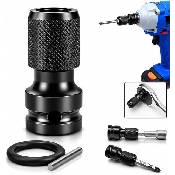 1/4 in Hex Shank Socket Adapter, 1/2 Square Drive to 1/4 Hex Bit Adapter, Durable Quick Release Wrench Adapters, Change Screwdriver Bit Holder Converter for Drill Impact Ratchet Wrench (1Pcs)
