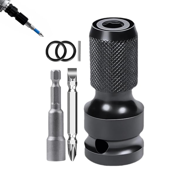 1/4" Hex Shank Socket Converter, 1/2" to 1/4" Impact Wrench Socket Adapter, Impact Wrench Adapter with Secure Bit Holder, 12.5mm Square Drive to 6.35mm Hex Drive for Automotive Repair (1PCS)