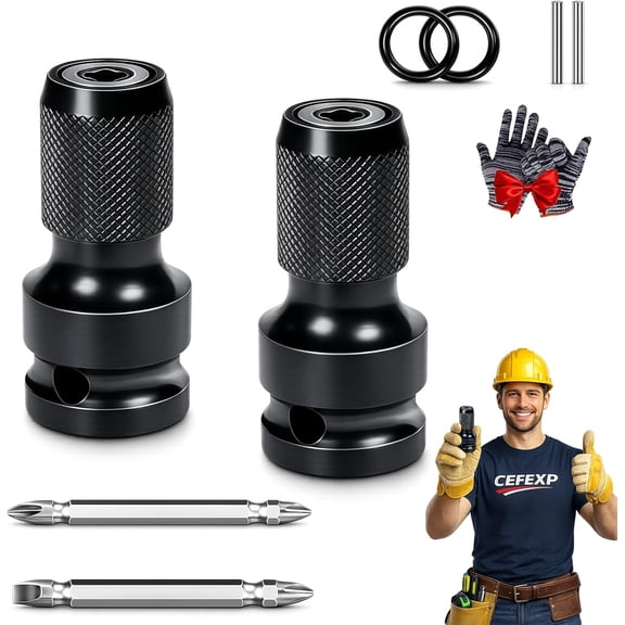 1/4" Hex Shank Socket Converter, 1/2" to 1/4" Quick Release Bit Holder, Impact Socket Wrench Adapter, Mo Square Drive to Hex Chuck Converter for Drill Impact Ratchet Wrench(2PC)