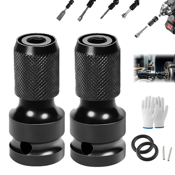 1/4" Hex Shank Socket Converter, 1/2 Inch Square Drive to 1/4 Inch Hex Female Socket Adapter, Quick Release Impact Bit Holder Set, Impact Wrench Adapter Chuck Adapter for Impact Driver (2PCS)
