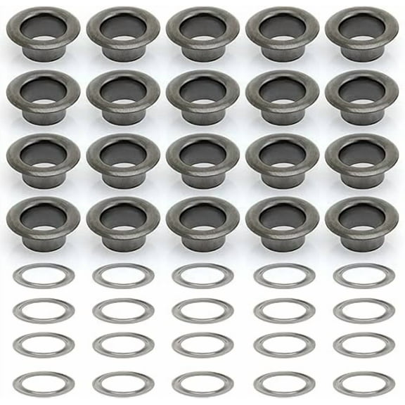 1/4" Hole Size Metal Grommets Eyelets with Washers for Bead Cores, Clothes, Leather, Canvas (Gunmetal Black, 100 Pack)