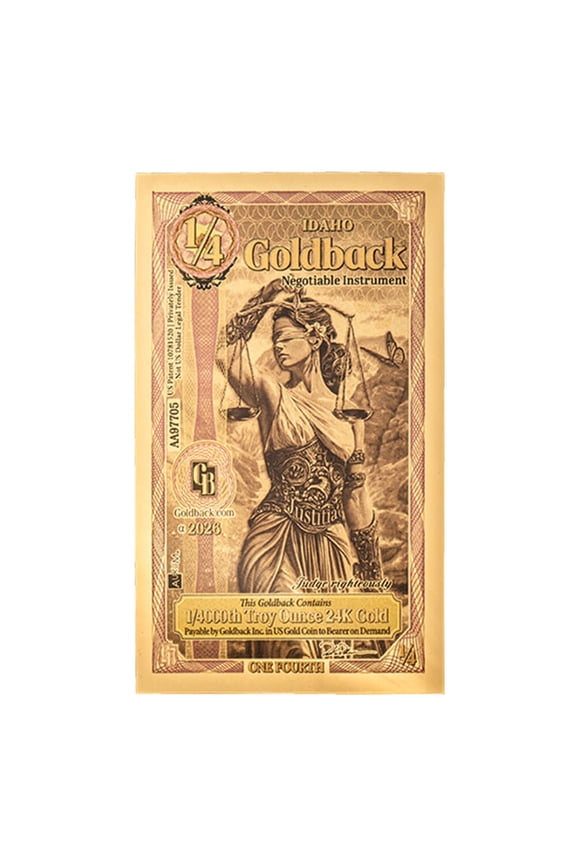 1/4 Idaho Goldback 1/4000 oz 24K Gold Foil Aurum Note