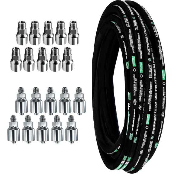Haichy Hydraulic Hose SAE 100R2AT Double Wire Braided, 5800PSI, Weather Resistant, Leakproof, 1/4 Inch x 50ft, with 20 NPT&JIC Fittings