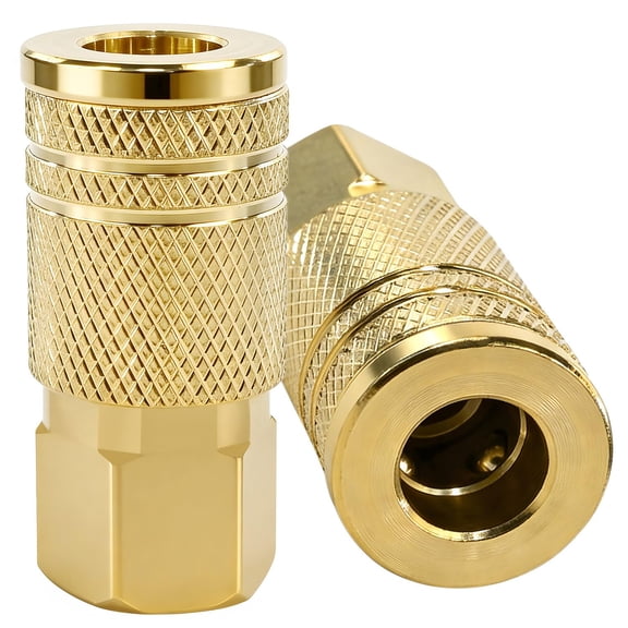 1/4 Inch Brass Female Industrial Air Coupler Quick Connect, 1/4 NPT Quick Connect Air Hose Fittings, for Auto Shop (2 Pack)