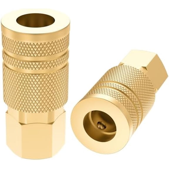 1/4 Inch Brass Female Industrial Coupler, 1/4'' NPT Air Hose Fittings, Quick Connector Air Coupler for Auto Shop, 2 Pack