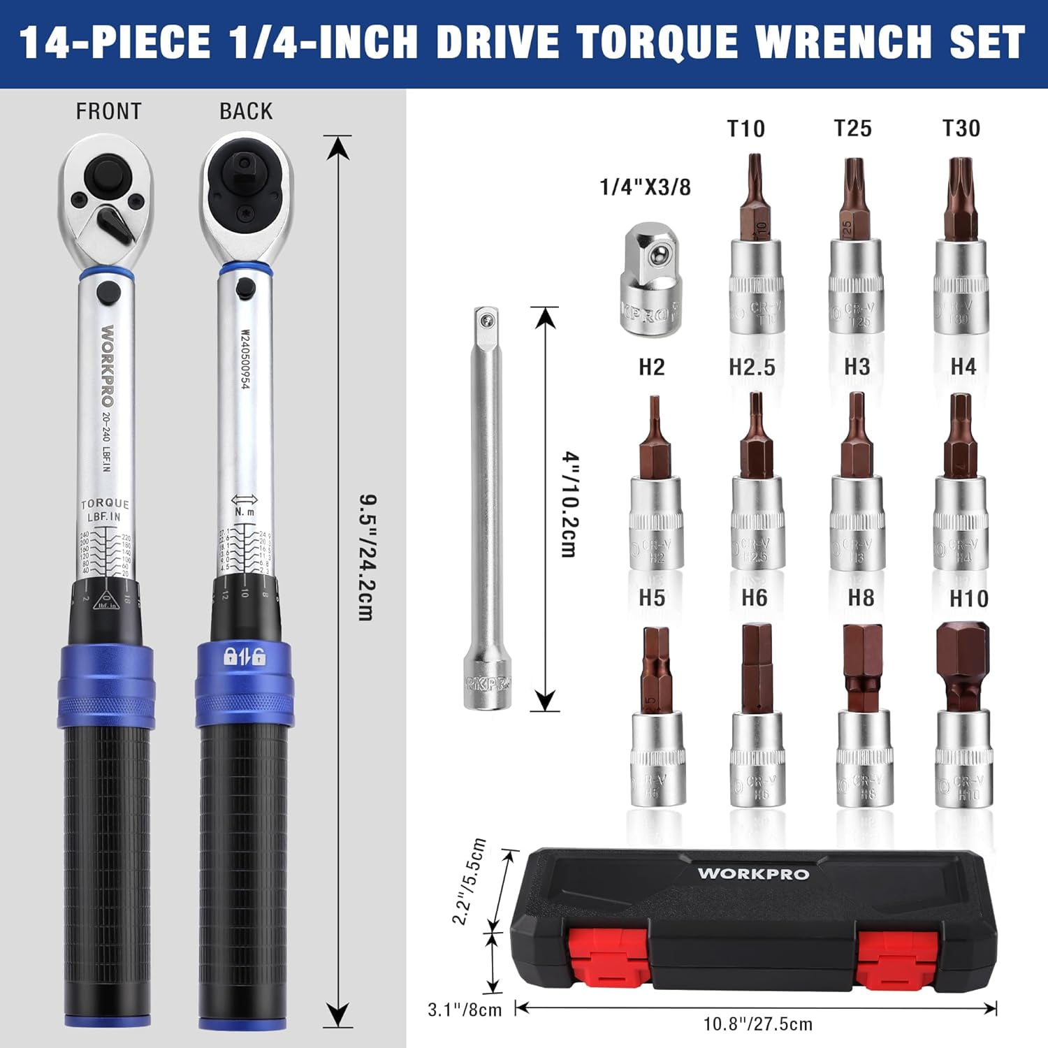 Kerry 1/4 3/8 1/2-Inch 3PCS Drive Click Torque Wrench Set, 3% Accuracy 20-240 In.Lb, 5-45 Ft.Lb, 20-160 Ft.Lb Dual-Scales Precision Tool, 72 Tooth - View #5