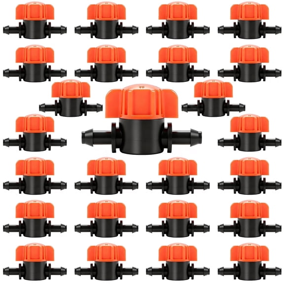 1/4 Inch Drip Irrigation Shut Off Valve: 25 Pack 1/4" Drip Line Barbed Valves Fittings for 1/4 Inch Irrigation Tubing Water Flow Control in-Line Valve for Garden Watering System