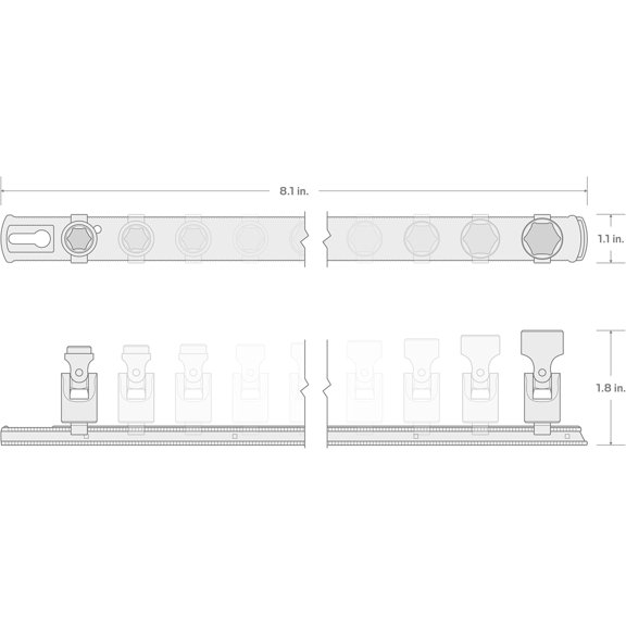 1/4 Inch Drive 6-Point Universal Joint Socket Set with Rail, 7-Piece (1/4-9/16 in.) | SHD90109
