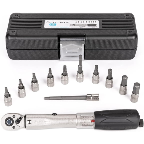 1/4 Inch Drive Click Torque Wrench Set 2 to 24Nm  Bicycle Maintenance Kit for Road & Mountain Bikes - Includes Allen & Torx Sockets, 4mm 5mm Extension Bar