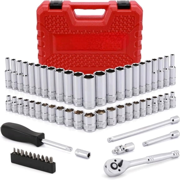 1/4-Inch Drive Master Socket Set with Ratchets, Adapters, Extensions with 1/4 Dr. Bits Set, Inch/Metric, 6-Point, 5/32-Inch - 9/16-Inch, 4 mm - 14 mm, 62-Piece 1/4" Dr. Socket Set