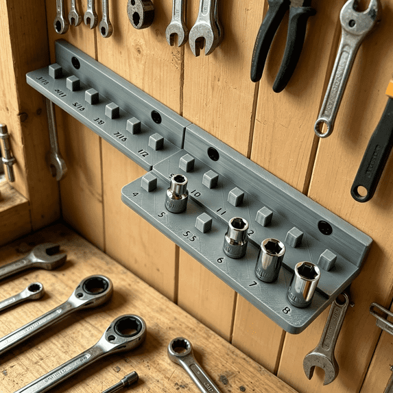 1/4 Inch Drive Socket Organizer Holder, SAE & Metric Socket Storage Rack, Wall Mount Tool Organizer for Garage Toolbox and Workshop Storage