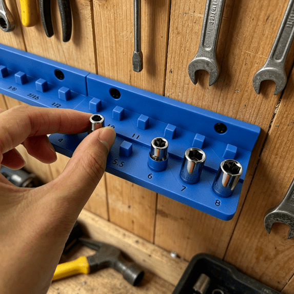 1/4 Inch Drive Socket Organizer Holder, SAE & Metric Socket Storage Rack, Wall Mount Tool Organizer for Garage Toolbox and Workshop Storage