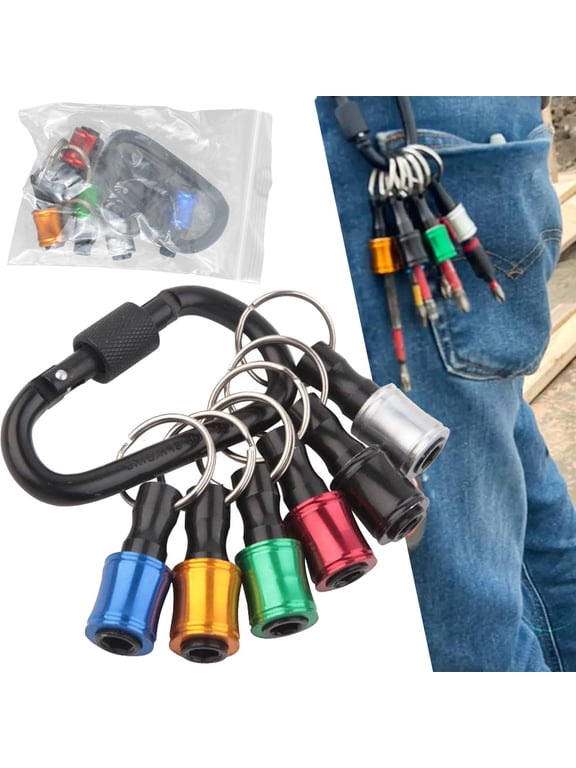 1/4 Inch Hex Shank Drill Bit Holder 6 Set Alloy Key Chain with Black Carabiner, Functional Tool for Home Bradem