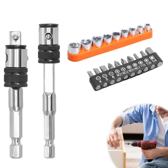 1/4 Inch Hex to Square Drive Socket Extension Combo Hex End Flat End Adapter Heavy Duty Extension Socket Driver Bits Compatible with Multitools