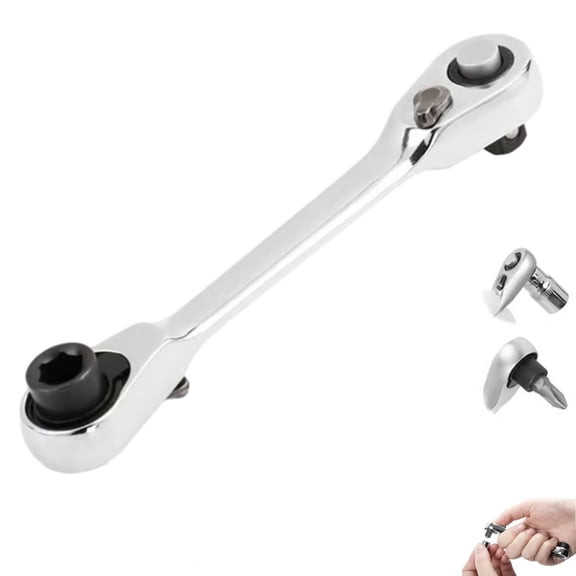 1/4 Inch Mini Double Headed Ratchet Wrench Silver 72-Tooth 5° Quick Release Drive Socket Tool, 2-in-1 Double Headed Design, For Tight Engine Bays Electronics Bikes And Other Hard to Reach Spots (1pc)