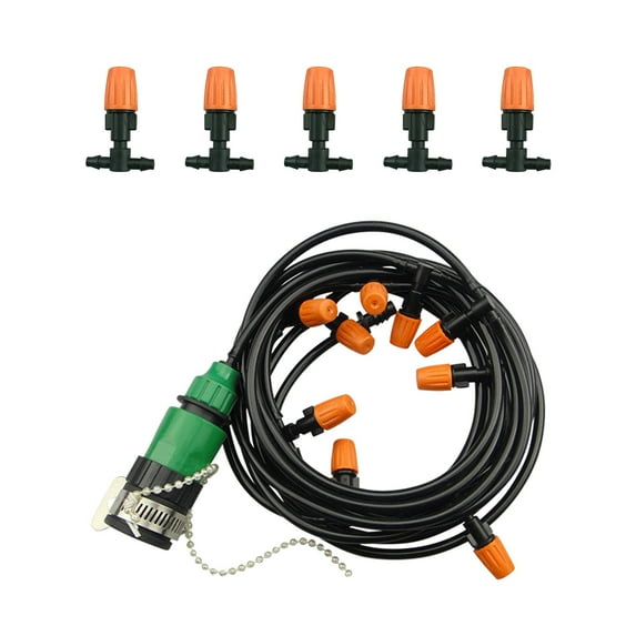 1/4-Inch Mist Irrigation Kit with 5-Meter Tube and 5 Adjustable Misters for Garden and Greenhouse Hydration - Black