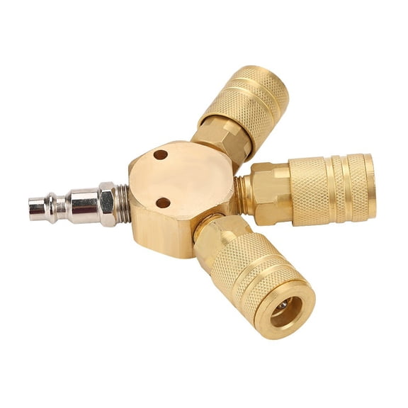 1/4 Inch NPT 3-Way Air Manifold Hex Style Brass Splitter with Quick Connect Couplers for Air Compressor Hose Tools