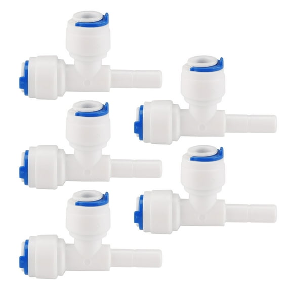 1/4 Inch OD Tee-type Quick Connect Water Purifier Tube Connector Filter Pipe Joint for Reverse Osmosis System 5pcs