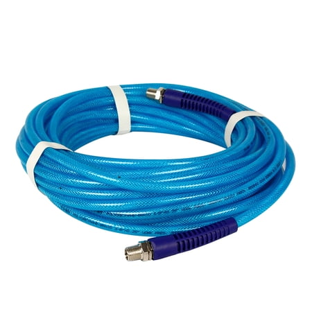 1/4 Inch Polyurethane Air Hose 1/4 Inch Male NPT Fittings 200 PSI 50 Feet Blue