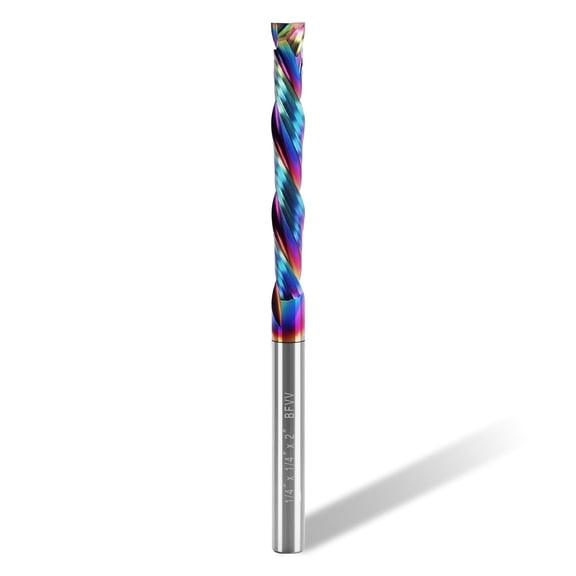1/4 Inch Shank Compression Router Bit, Extra Long 4 Inch Overall Length, 2 Inch Cutting Length, DLC Coated Up-Down Cut Solid Carbide CNC End Mill for Wood MDF Acrylic PVC Woodworking