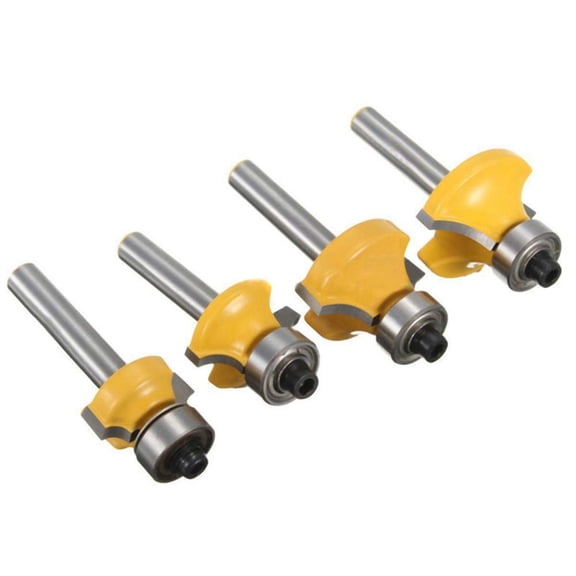 1/4-Inch Shank Roundover Edging Router Bit Set, Woodworking Milling Cutter Tools Corner Rounding Edge-Forming Bit Set 1/8", 1/4", 3/8", 1/2" Radius (4 Pack)
