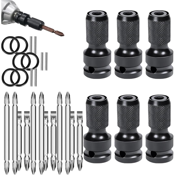 1/4 Inch Square to Hex Adapter – 6 Pcs Cr-Mo Steel Quick Release Socket Converter for Impact Wrench & Drill(RL)