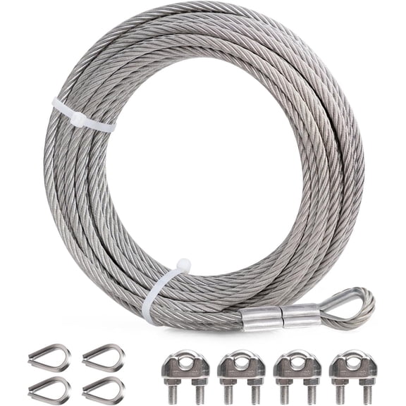 1/4 Inch Stainless Steel Cable, 50FT Wire Rope , 7 X 19 Strands Construction, 6400lbs Breaking Strength, for Yard Zipline, String Lights, Deck Railing