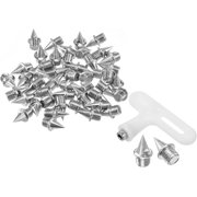 1/4 Inch Steel Track Spikes, 48 Pack Conical Sports Shoes Spikes Replacement Accessories with Spike Wrench for Long Jumping Running, Silver Tone