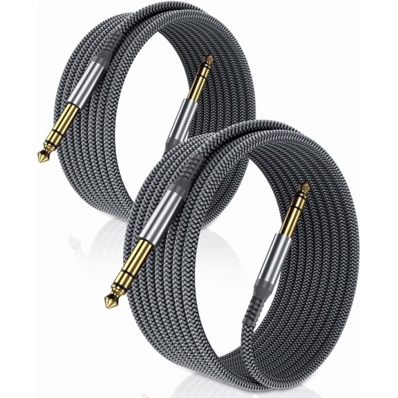 1/4 Inch TRS Instrument Guitar Cable 10ft 2Pack,Straight 6.35mm Guitar Bass AMP Cord,Quarter Inch 6.3mm Male Jack Stereo Audio Balanced Line for Electric Guitar,Bass,Keyboard,Amplifier,Speaker