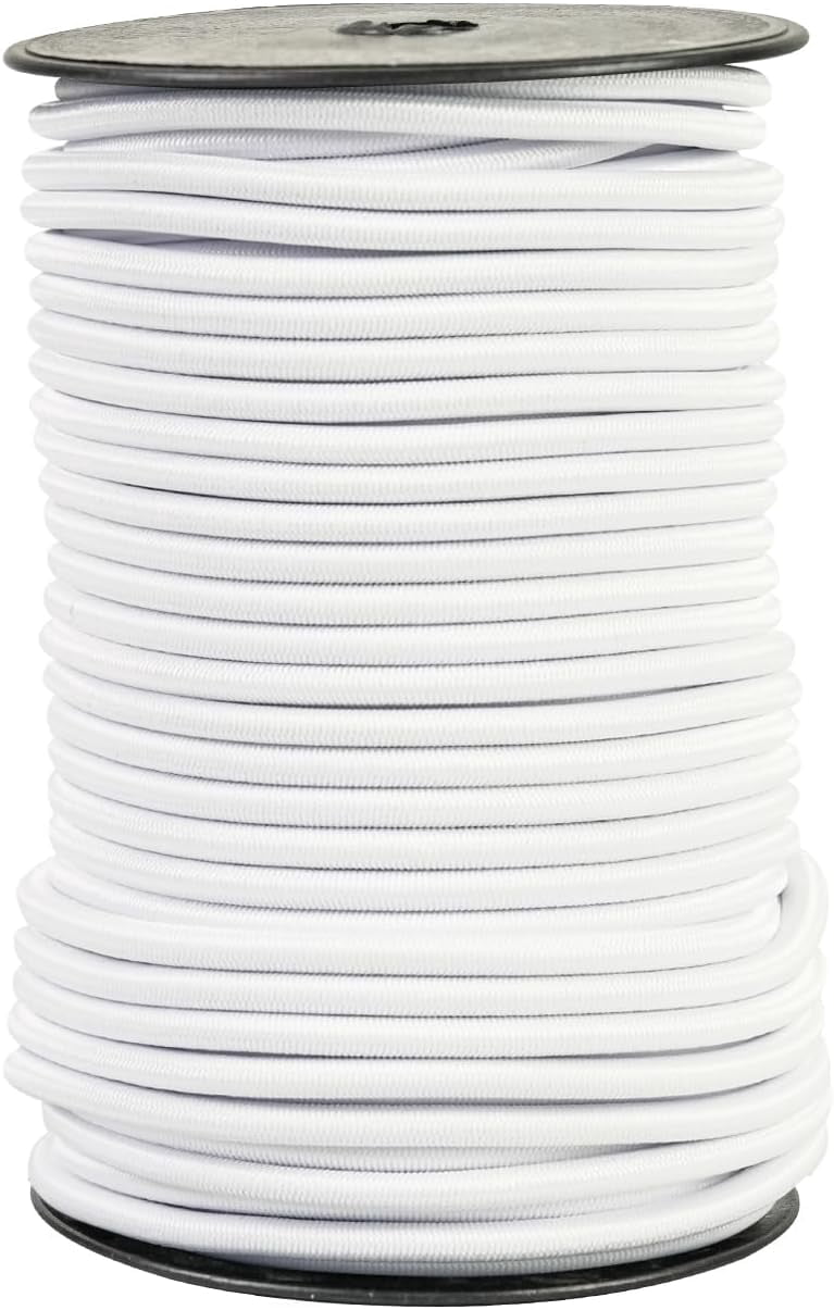1/4 Inch White Bungee Cord Roll, 100 Feet Heavy Duty Elastic Shock Cord Nylon Stretch String Kayak Bungee Rope for Luggage, Camping, Kayak, Tent Pole, Tie Downs (White, 1/4 inch x 100 ft)
