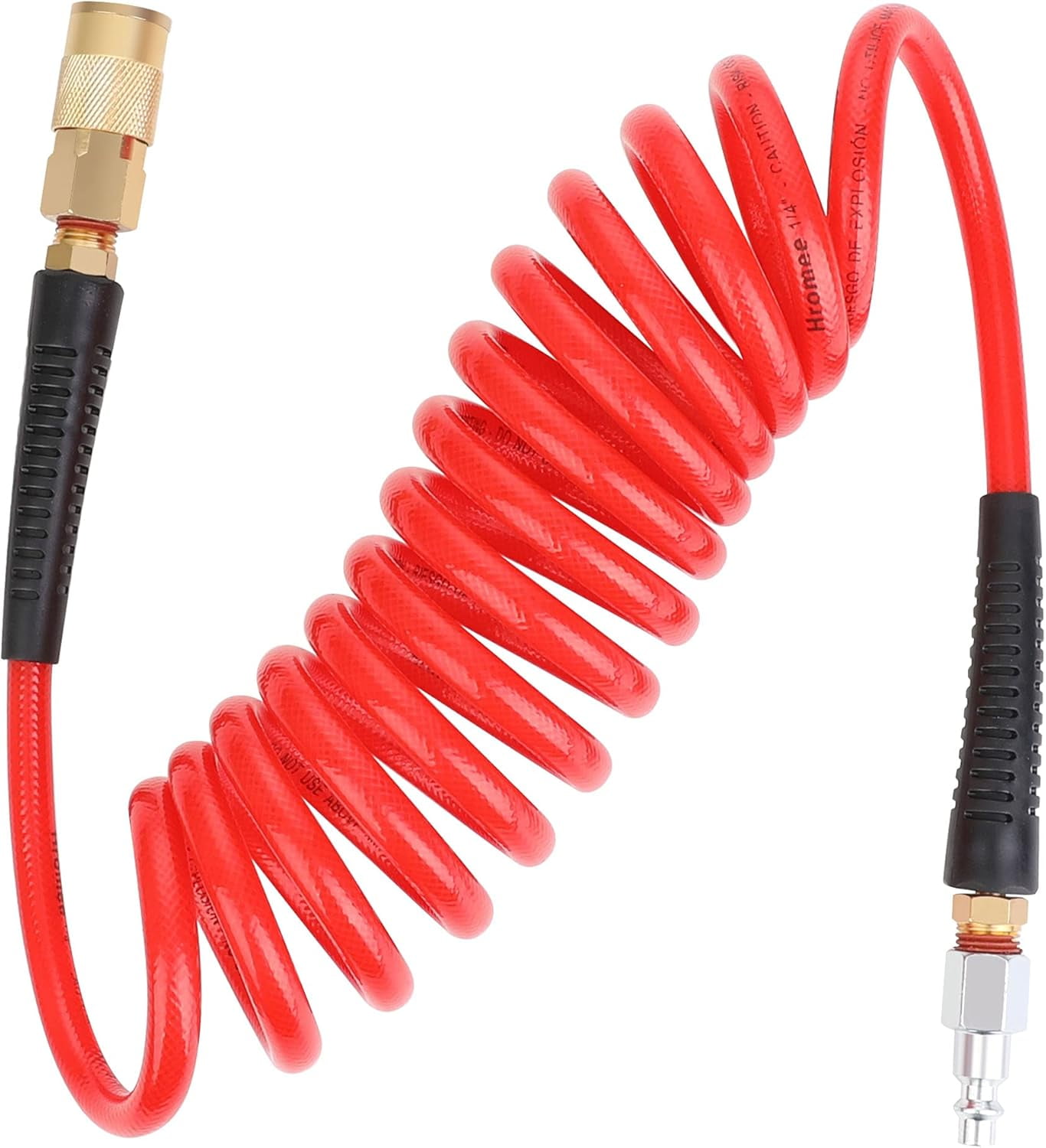1/4-Inch x 10ft Polyurethane Recoil Air Hose with Fittings Compressor Hose with 1/4 in. Industrial NPT Coupler and Plug Kit, Red