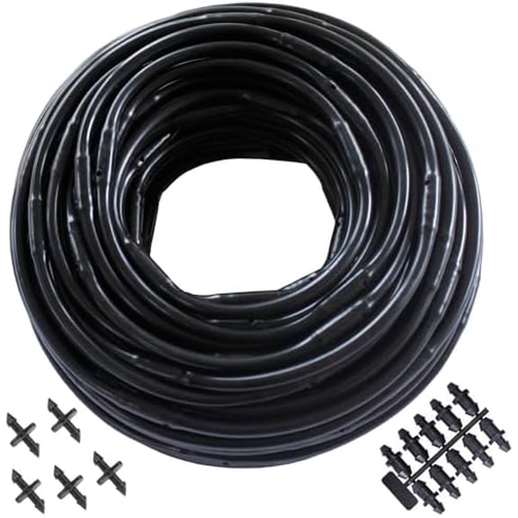 1/4" Irrigation Dripline Tubing (100 Ft Roll) - 6" Emitter Spacing - 1/4" Drip Irrigation Fittings Included$$Garden & Patio