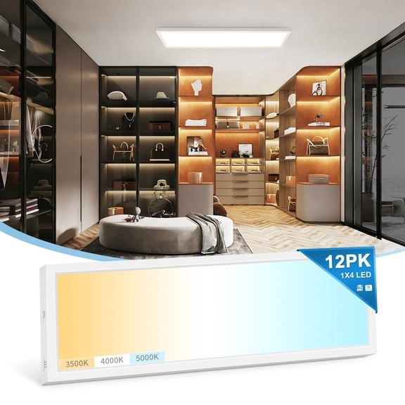 1×4 LED Panel Light, 0-10V & Triac Dimming, 120V & 120-277V LED Flat Panel Light with Ceiling Mount Bracket, 3CCT 5500LM, ETL Certified for Homes, Garage and Offices,12PCS