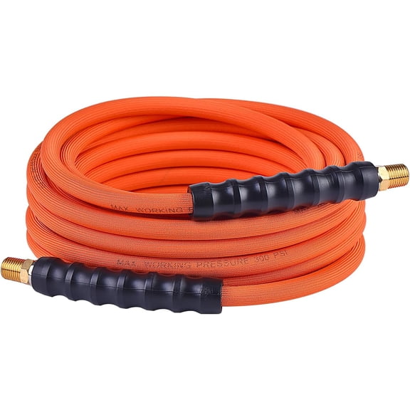 1/4" Lay - Flat Braided Air Compressor Hose 25FT 300 PSI Hybrid Flexible Pneumatic Hose with 360 Swivel MNPT Fittings Lightweight Tangle Free for All Weather Industrial Tools