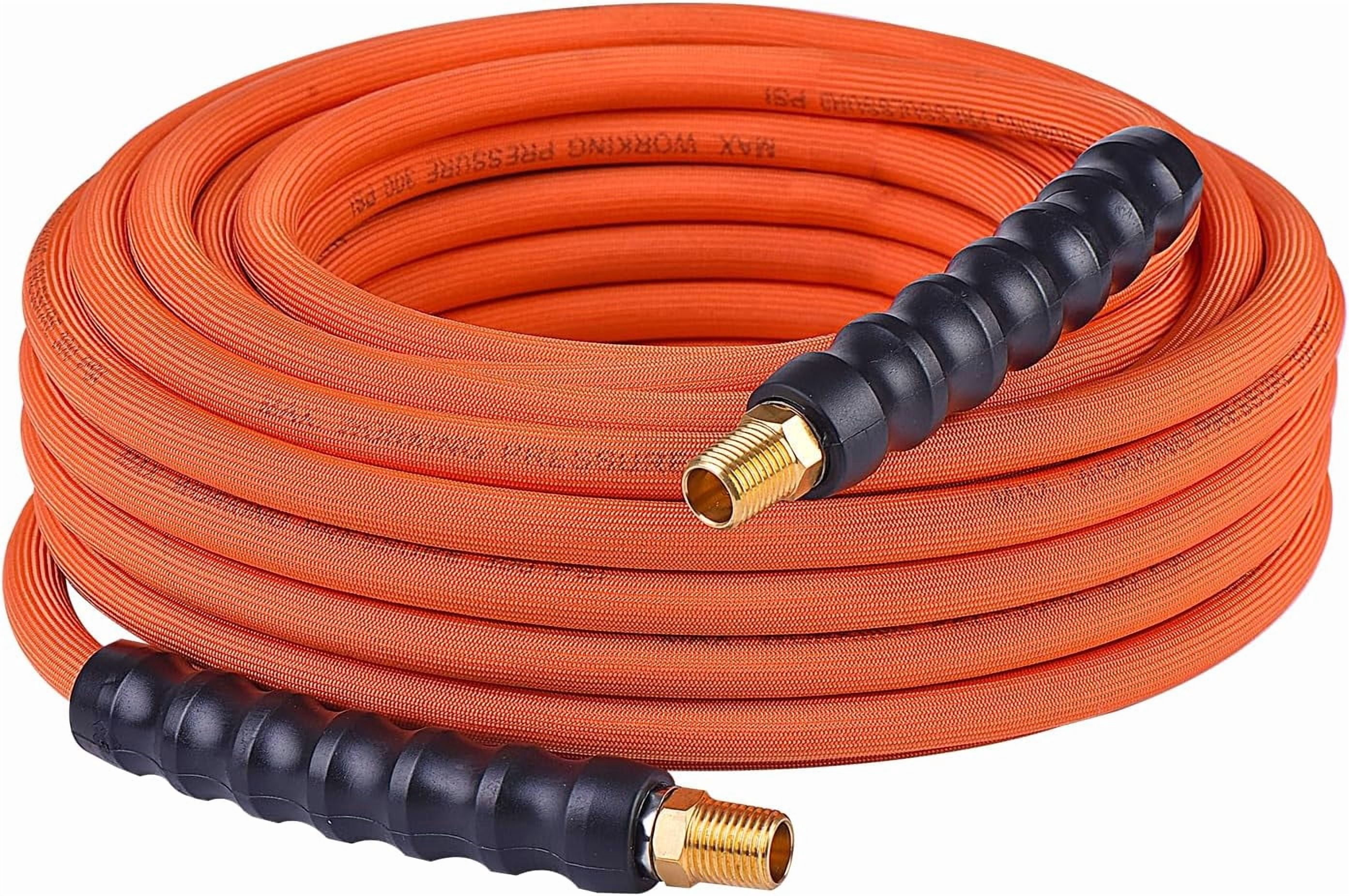 1/4" Lay - Flat Braided Air Compressor Hose 50FT 300 PSI Hybrid Flexible Pneumatic Hose with 360° Swivel MNPT Fittings Lightweight Tangle Free for All Weather Industrial Tools