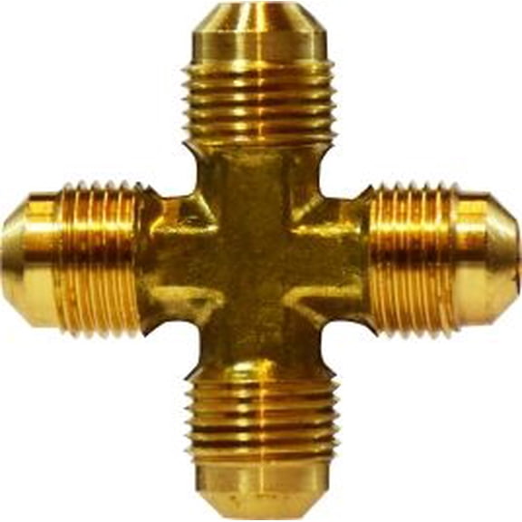 1/4 Male Flare Cross, SAE 45 Deg Flare, Brass Fittings