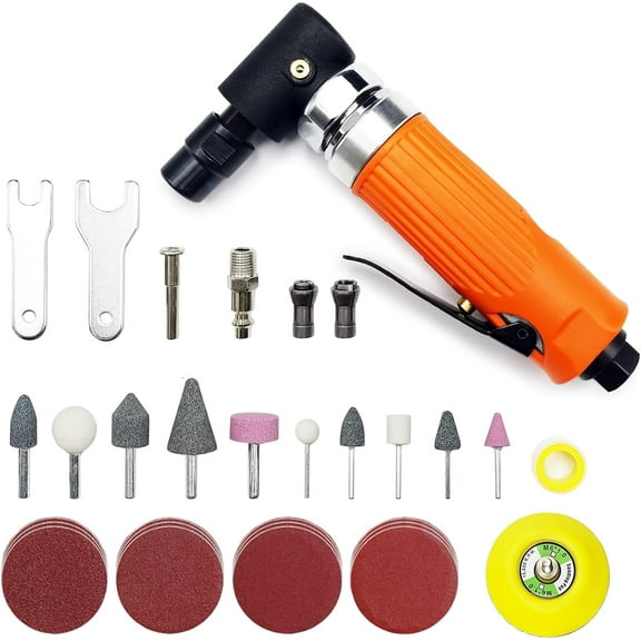 1/4" Mini Air Die Grinder Kit Right Angle 90 Degree Pneumatic Sander 20,000RPM High-power Model with 1/4"(6MM) and 1/8"(3MM) Collets for Grinding, Polishing and More