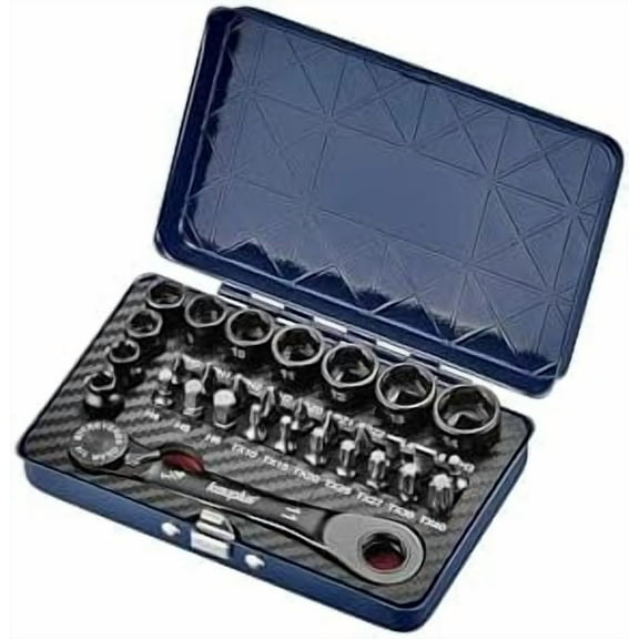 1/4 Mini Reversible Ratchet Wrench Tool Kit, 32 PCS Low Profile Bit Socket Set, Non-Slip Socket Ratcheting Wrench Tool Box, 5MM-14MM