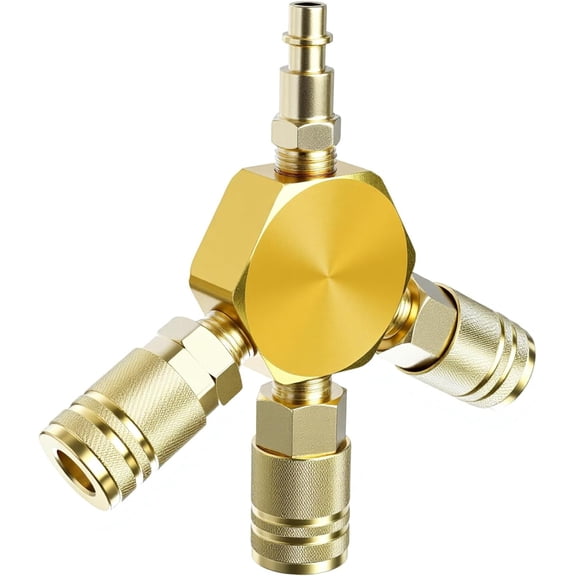 1/4" NPT Air Splitter 3-Way Manifold Connect Fitting Air Hose Connectors Manifold Industrial Quick 1/4 Inch NPT Couplers And Plug