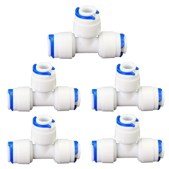 1/4" OD PE Hose Push-In Tee Fitting, Plastic T-Shaped Quick Connect Adapter for RODI Reverse Osmosis Water Purification System, 5 PCS