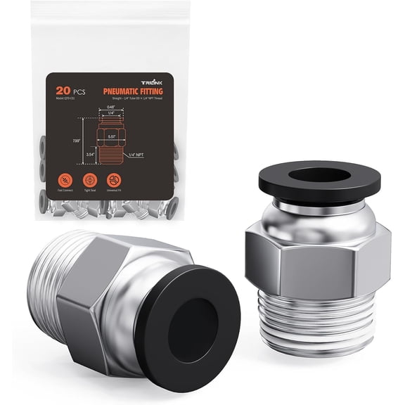 1/4"OD x 1/4"NPT Thread Push to Connect Fittings Air Line Straight Connectors, Quick Connect Pneumatic Fittings, Push Lock Air Hose Fittings for Compressor, Air Tools & Tubing (20 PCS)