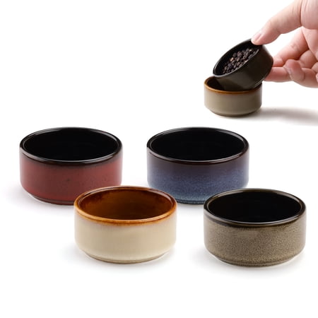1.4 Oz Small Ceramic Bowls, Mini Porcelain Soy Sauce Dish, Handmade Condiment Dipping Bowls for Serving Ramekins Snack Ketchup Mayonnaise Seasoning Dessert Appetizer, Set of 4 (Colorful)