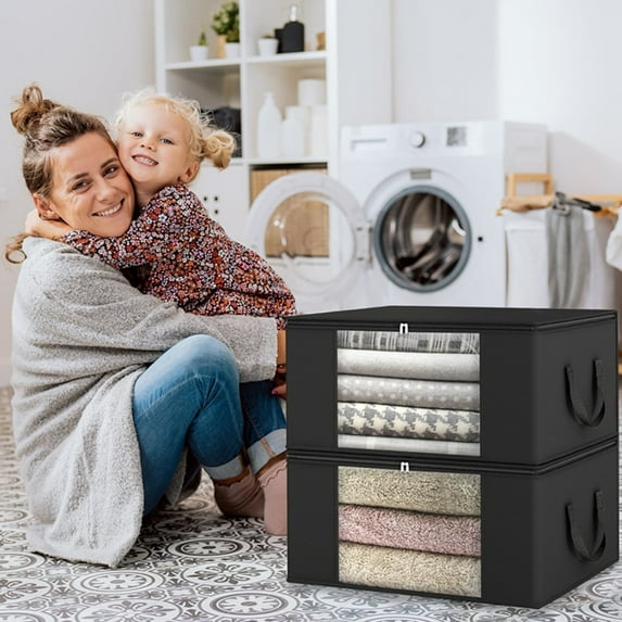 1/4 Pack Clothes Storage Bag Storage Bins Foldable Closet Organizer Bags with Clear Window Sturdy Zipper Reinforced Handle, Storage Containers for for Closet, Dorm, Pillows, Bedding