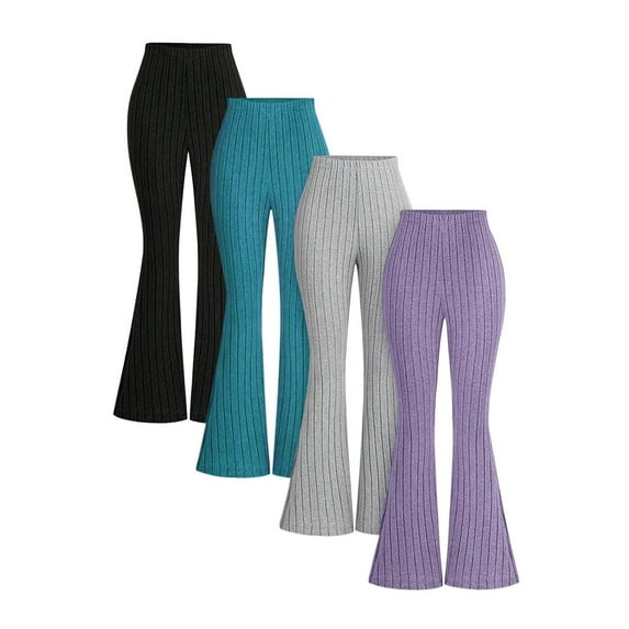 1/4 Pack Girls Flare Ribbed Knit Pants Stretchy High Waisted Bell Bottom Leggings Kids Elastic Waist Bootcut Yoga Pants 8-13 Years