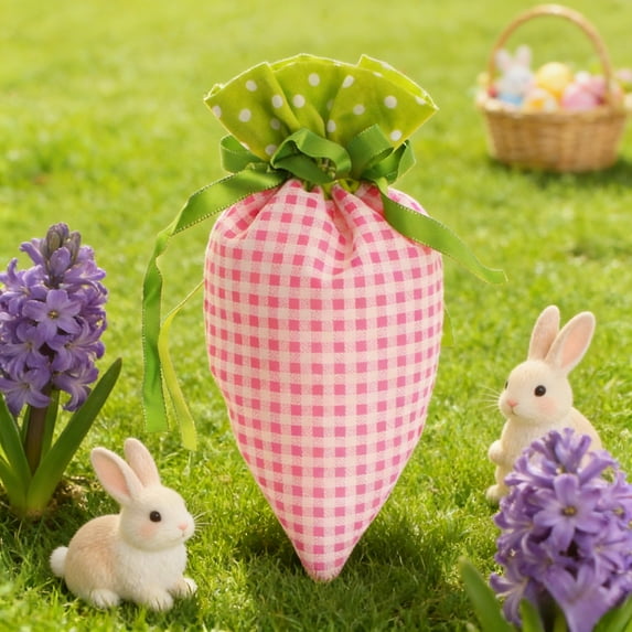 1/4 Pc Easter Basket Carrot Design Drawstring Party Bags, Easter Celebration Gift Pouches for Candy Eggs, Small Favors, Birthday Events, Garden Theme Decorations and Special Occasion Supplies