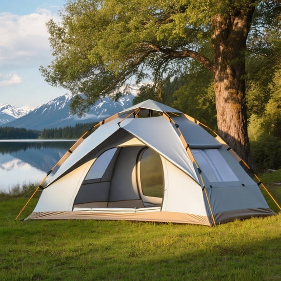 1-4 Person Automatic Pop-Up Outdoor Tent, Portable Quick Setup, Sun Shade, with Mesh Windows and Zipper Closure, for Music Festivals, Camping, Travel, Hiking, Beach, Fishing, Backyard Parties