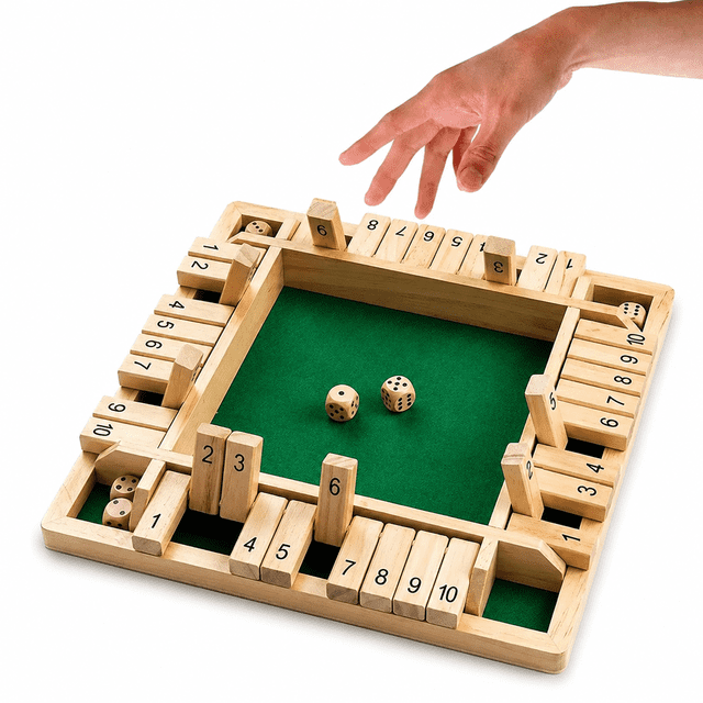 1-4 Players Shut The Box Dice Game, Traditional Wooden Board Game for Adults and Kids, Math Strategy Tabletop Game for Family Fun
